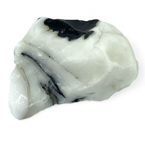 Milk Glass Black Infused Art Glass Cullet Glowing Manganese Slag Glass #4GM181 - Picture 7 of 8